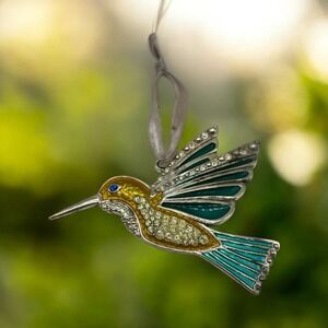 Hummingbird Harvey Lewis Stained Glass Swarovski Crystals Christmas Ornament 4"